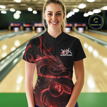 Load image into Gallery viewer, Custom Red Tribal Flame Dragon Bowlin Women Quarter-Zip Shirt, Dragon Bowling Jerseys IPHW10230
