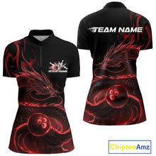 Load image into Gallery viewer, Custom Red Tribal Flame Dragon Bowlin Women Quarter-Zip Shirt, Dragon Bowling Jerseys IPHW10230
