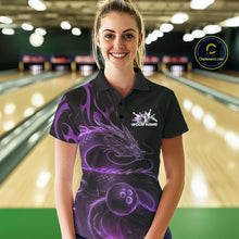 Load image into Gallery viewer, Custom Purple Tribal Flame Dragon Bowlin Team Women Polo Shirt, Dragon Bowling Jerseys IPHW10231