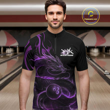 Load image into Gallery viewer, Custom Purple Tribal Flame Dragon Bowlin Team Men Quarter-Zip Shirt, Dragon Bowling Jerseys IPHW10231