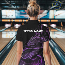 Load image into Gallery viewer, Custom Purple Tribal Flame Dragon Bowlin Women Quarter-Zip Shirt, Dragon Bowling Jerseys IPHW10231