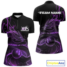 Load image into Gallery viewer, Custom Purple Tribal Flame Dragon Bowlin Women Quarter-Zip Shirt, Dragon Bowling Jerseys IPHW10231
