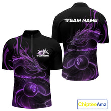 Load image into Gallery viewer, Custom Purple Tribal Flame Dragon Bowlin Team Men Quarter-Zip Shirt, Dragon Bowling Jerseys IPHW10231