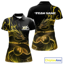 Load image into Gallery viewer, Custom Gold Tribal Flame Dragon Bowlin Team Women Polo Shirt, Dragon Bowling Jerseys IPHW10232