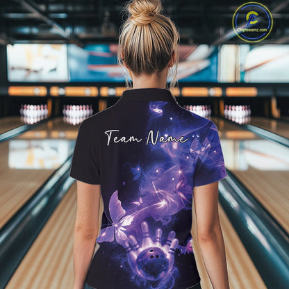 Custom Purple Galaxy Butterfly Bowling Women Quarter-Zip Shirt, Bowling Team Outfit IPHW10881