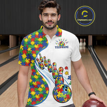 Load image into Gallery viewer, Custom Colorful Puzzles Autism Awareness Bowling Men Polo Shirt, Autism Acceptance Shirt IPHW11199