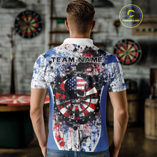 Load image into Gallery viewer, Custom Grunge Red, White And Blue Splatter Patriotic US Flag Dart Skull Men Polo Shirt IPHW9986