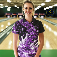 Load image into Gallery viewer, Custom Beautiful Purple Roses And Butterfly Women Bowling Team Shirt, Bowling League Shirt IPHW10890