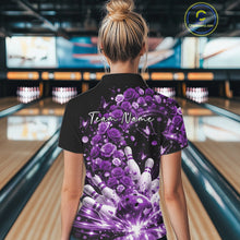 Load image into Gallery viewer, Custom Beautiful Purple Roses And Butterfly Women Bowling Team Shirt, Bowling League Shirt IPHW10890