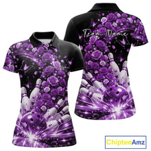 Load image into Gallery viewer, Custom Beautiful Purple Roses And Butterfly Women Bowling Team Shirt, Bowling League Shirt IPHW10890