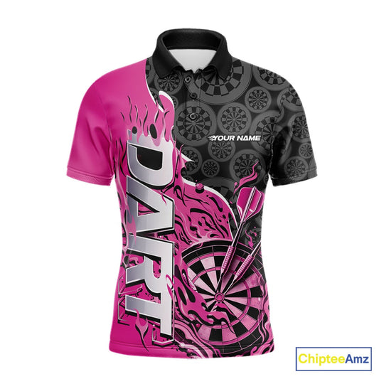 Custom Black And Pink Flame Dartboard Dart Jerseys, Dartboard Pattern Darts Tournament Team Shirts IPHW10415