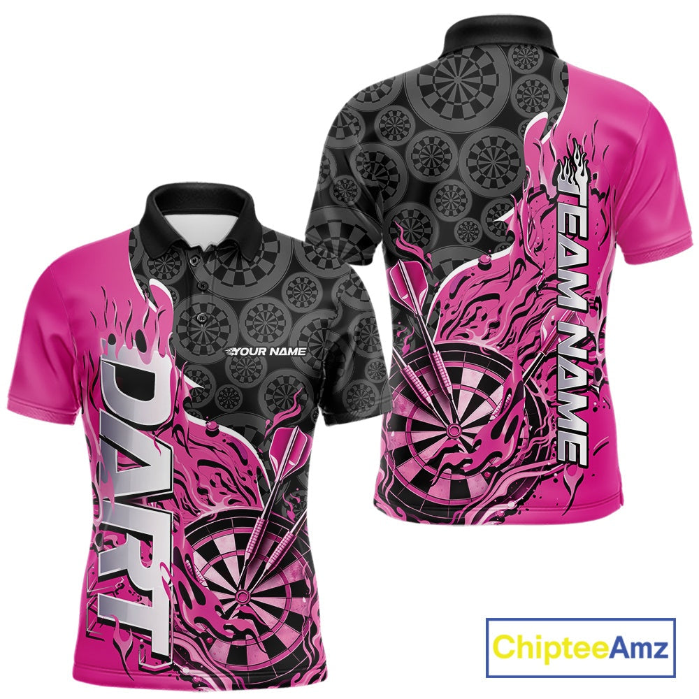 Custom Black And Pink Flame Dartboard Dart Jerseys, Dartboard Pattern Darts Tournament Team Shirts IPHW10415