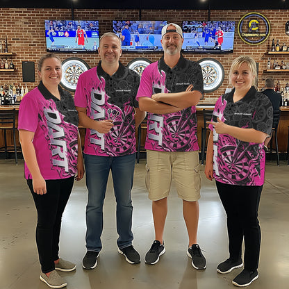 Custom Black And Pink Flame Dartboard Dart Jerseys, Dartboard Pattern Darts Tournament Team Shirts IPHW10415
