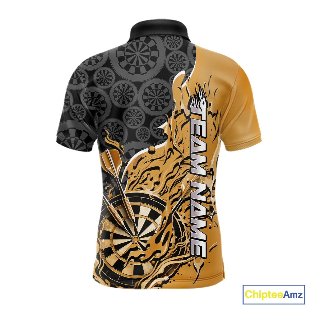 Custom Black And Yellow Flame Dartboard Dart Jerseys, Dartboard Pattern Darts Tournament Team Shirts IPHW10416