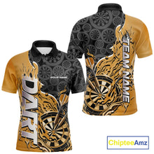 Load image into Gallery viewer, Custom Black And Yellow Flame Dartboard Dart Jerseys, Dartboard Pattern Darts Tournament Team Shirts IPHW10416