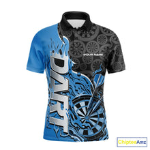 Load image into Gallery viewer, Custom Black And Blue Flame Dartboard Dart Jerseys, Dartboard Pattern Darts Tournament Team Shirts IPHW10417