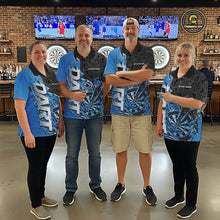 Load image into Gallery viewer, Custom Black And Blue Flame Dartboard Dart Jerseys, Dartboard Pattern Darts Tournament Team Shirts IPHW10417