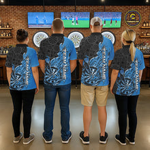 Load image into Gallery viewer, Custom Black And Blue Flame Dartboard Dart Jerseys, Dartboard Pattern Darts Tournament Team Shirts IPHW10417