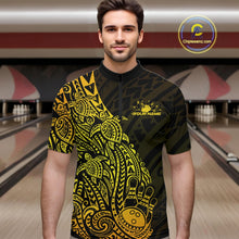 Load image into Gallery viewer, Custom Black And Gold Polynesian Tribal Turtle Bowling Men Quarter-Zip Team Shirts Outfit IPHW10978