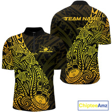 Load image into Gallery viewer, Custom Black And Gold Polynesian Tribal Turtle Bowling Men Quarter-Zip Team Shirts Outfit IPHW10978