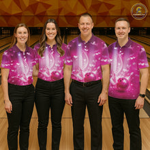 Load image into Gallery viewer, Custom Pink Valentine Bowling Couple Shirts, Pink Heart Theme Bowling Jerseys With His Name And Her Name IPHW10474