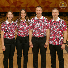 Load image into Gallery viewer, Custom Red Heart Theme Valentine Bowling Couple Shirt, Love Bowling Jerseys With His Name And Her Name IPHW10477