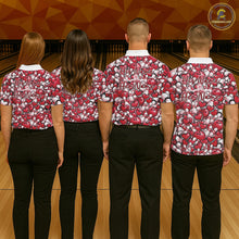 Load image into Gallery viewer, Custom Red Heart Theme Valentine Bowling Couple Shirt, Love Bowling Jerseys With His Name And Her Name IPHW10477