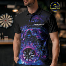 Load image into Gallery viewer, Custom Blue, Purple And Pink Grim Reaper Skull Dart Men Polo Shirt, Halloween Team Outfit IPHW10035