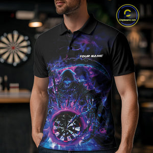 Custom Blue, Purple And Pink Grim Reaper Skull Dart Men Polo Shirt, Halloween Team Outfit IPHW10035