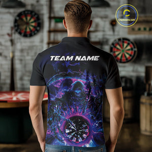 Custom Blue, Purple And Pink Grim Reaper Skull Dart Men Polo Shirt, Halloween Team Outfit IPHW10035