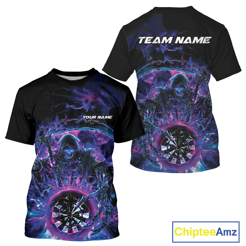 Custom Blue, Purple And Pink Grim Reaper Skull Dart Men T-Shirts, Halloween Team Outfit IPHW10035