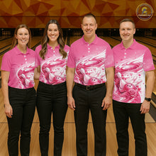 Load image into Gallery viewer, Custom Pink Heart Valentine Bowling Couples Shirt, Heart And Roses Bowling Husband And Wife Gifts With Name IPHW10518