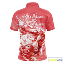 Load image into Gallery viewer, Custom Red Heart Valentine Bowling Couples Shirt, Heart And Roses Bowling Husband And Wife Gifts With Name IPHW10519