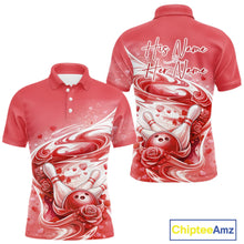 Load image into Gallery viewer, Custom Red Heart Valentine Bowling Couples Shirt, Heart And Roses Bowling Husband And Wife Gifts With Name IPHW10519