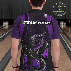 Custom Black And Purple Flame Dragon Bowling Jerseys, Dragon Bowling Team Men Polo Shirt IPHW9907