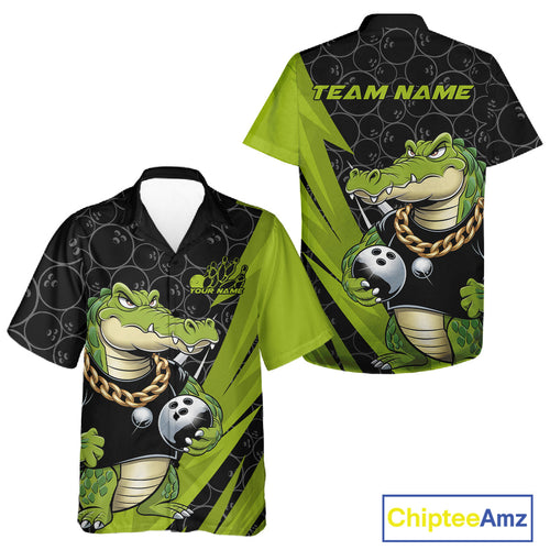 Custom Funny Alligator Bowling Men And Women Hawaiian Shirt, Alligator Bowling Team Jerseys IPHW9919