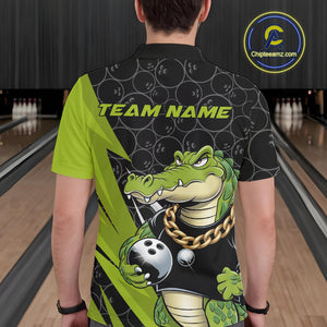 Custom Funny Alligator Bowling Men Polo Shirt, Alligator Bowling Team Jerseys IPHW9919