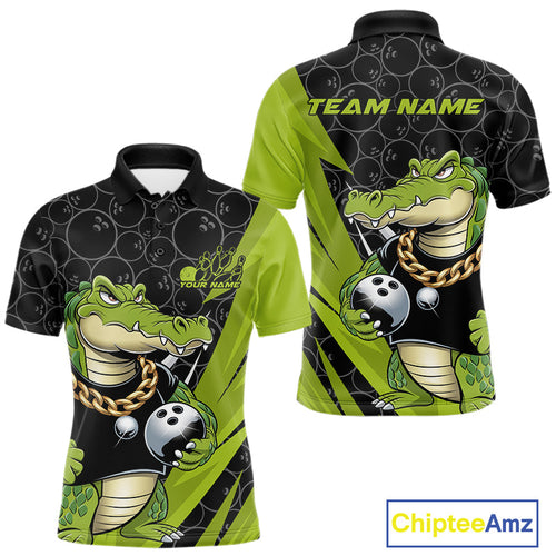 Custom Funny Alligator Bowling Men Polo Shirt, Alligator Bowling Team Jerseys IPHW9919