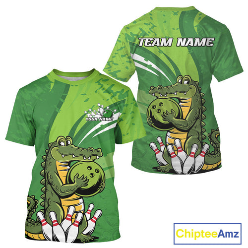Custom Funny Alligator Bowling Tournament Team Jerseys, Alligator Bowling Men T-Shirts IPHW9925