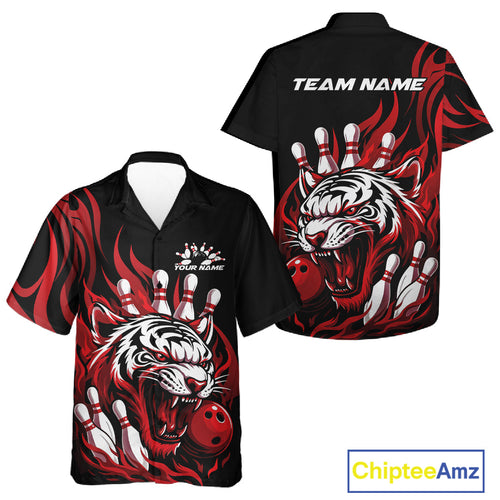 Custom Black And Red Tiger Men And Women Bowling Jerseys, Tiger Bowling Team League Shirt IPHW10160