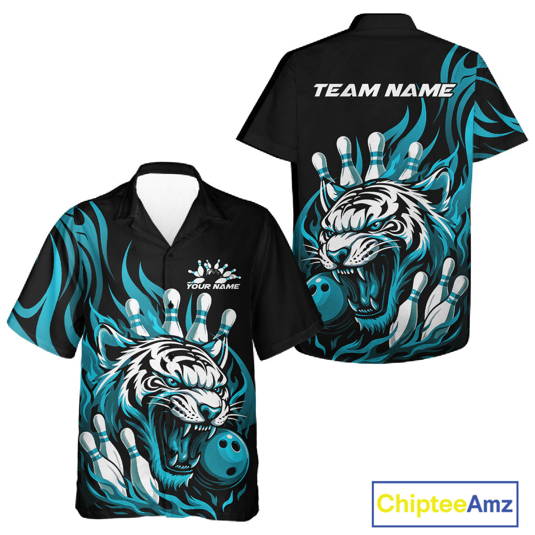 Custom Black And Blue Tiger Men And Women Bowling Jerseys, Tiger Bowling Team League Shirt IPHW10161