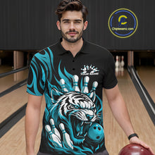 Load image into Gallery viewer, Custom Black And Blue Tiger Men Bowling Jerseys, Tiger Bowling Team League Shirt IPHW10161
