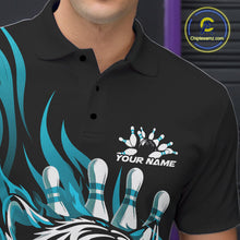 Load image into Gallery viewer, Custom Black And Blue Tiger Men Bowling Jerseys, Tiger Bowling Team League Shirt IPHW10161