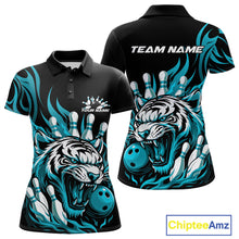 Load image into Gallery viewer, Custom Black And Blue Tiger Women Bowling Jerseys, Tiger Bowling Team League Shirt IPHW10161