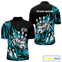 Load image into Gallery viewer, Custom Black And Blue Tiger Men Bowling Jerseys, Tiger Bowling Team League Shirt IPHW10161