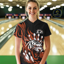 Load image into Gallery viewer, Custom Black And Orange Tiger Women Bowling Jerseys, Tiger Bowling Team League Shirt IPHW10162