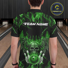 Load image into Gallery viewer, Custom Black And Green Flame Skull With Wings Men Bowling Shirt, Halloween Team Shirt IPHW10167