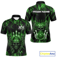 Load image into Gallery viewer, Custom Black And Green Flame Skull With Wings Men Bowling Shirt, Halloween Team Shirt IPHW10167