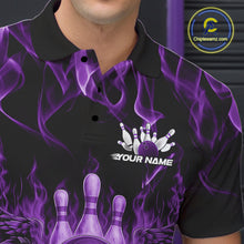 Load image into Gallery viewer, Custom Black And Purple Flame Skull With Wings Men Bowling Shirt, Halloween Team Shirt IPHW10168
