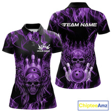 Load image into Gallery viewer, Custom Black And Purple Flame Skull With Wings Women Bowling Shirt, Halloween Team Shirt IPHW10168